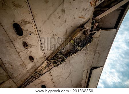 Metal Material And Alumunium Component Of Aircraft Wing Being Dismantled For Recycling Or Resale.