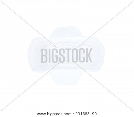 Top View Close Up Photo Image On Normal Size Sanitary Napkin Pad Isolated On White Background With C