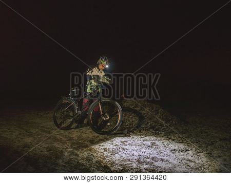 Winter Night Extreme Bike Racer Control Navigation And The Map.  January 25th 2019, Novy Bor, Czech 