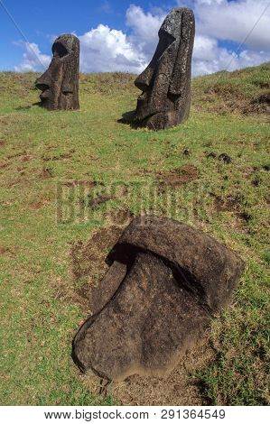 Moais Statues On Easter Island, Chile