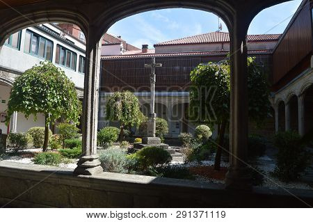 Inner Courtyard Of Medieval Style Town Hall In Noya. Nature, Architecture, History, Street Photograp