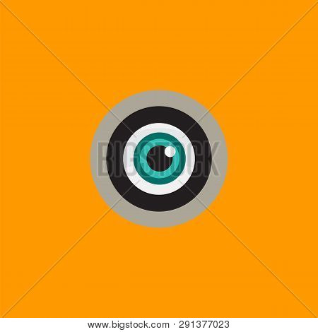 Logo With A Green Eye Peeking In The Peephole. Curious Person Is Looking Through The Hole. Private S
