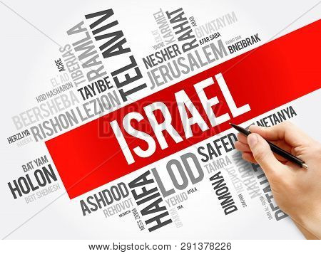 List Of Cities And Towns In Israel, Word Cloud Collage, Business And Travel Concept Background