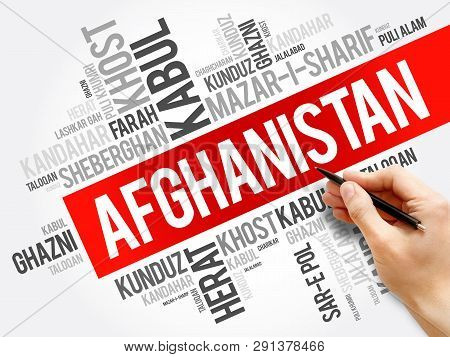 List Of Cities And Towns In Afghanistan, Word Cloud Collage, Business And Travel Concept Background
