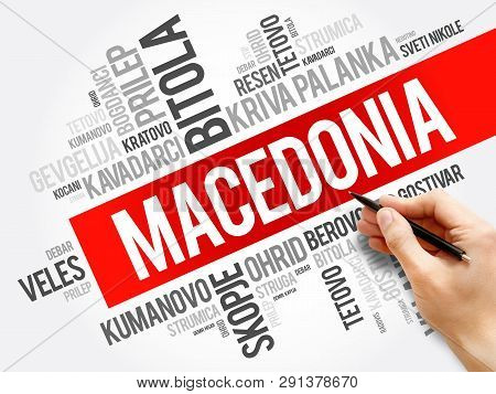 List Of Cities And Towns In The Republic Of Macedonia, Word Cloud Collage, Business And Travel Conce