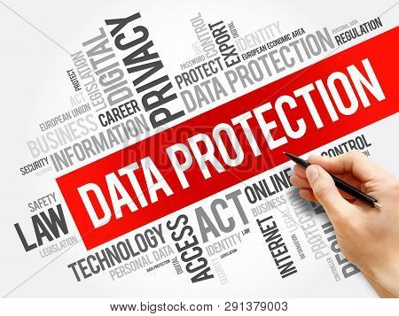 Data Protection Word Cloud Collage, Technology Concept Background