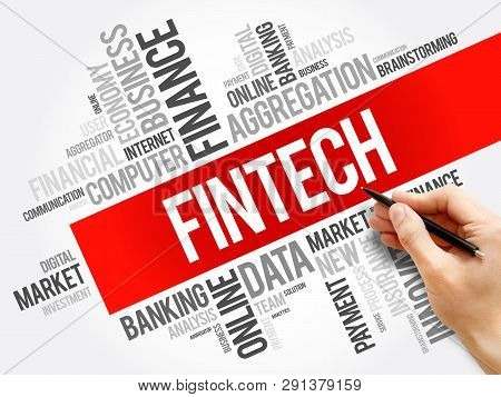 Fintech Word Cloud Collage, Business Concept Background