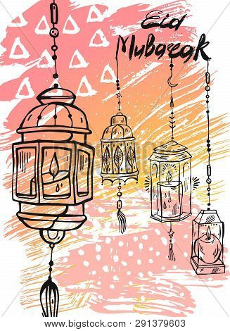 Eid Mubarak Lettering, Hand Draw Abstract Greeting Background.eid Background
