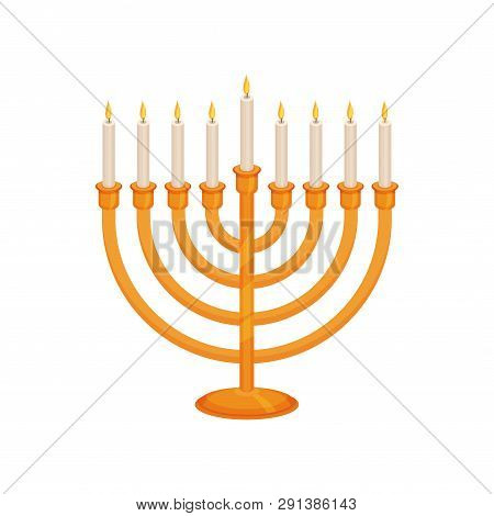 Chanukiah Concept. Happy Hanukkah. Vector Flat Illustration.