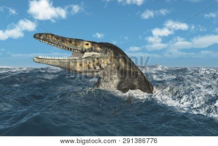 Computer Generated 3d Illustration With The Prehistoric Mosasaur Tylosaurus In The Stormy Sea