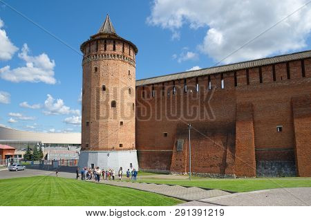 Kolomna, Russia - August 17, 2018: View Of The Fragment Of The Wall Of The Kolomna Kremlin And The M