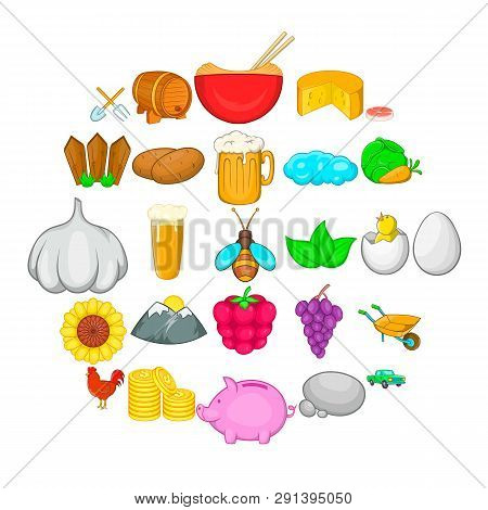 Tiller Icons Set. Cartoon Set Of 25 Tiller Icons For Web Isolated On White Background