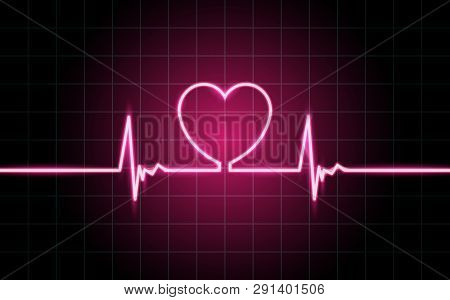 Neon Glowing Lines, Heartbeat Concept, Lifeline Background Design