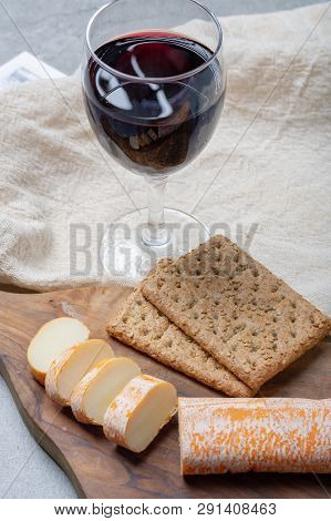 Fagotin Cheese With  Orange Coloured Rind Made From Cow Milk In Caves Of Maredsous Abbey, Belgium