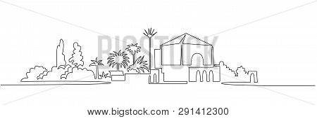 Cityscape Continuous One Line Vector Drawing. Menara Garden.