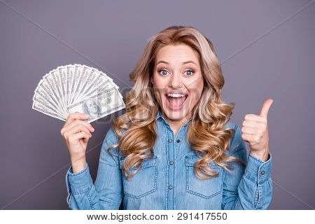 Close-up Portrait Of Her She Nice Cute Charming Lovely Glad Cheery Wavy-haired Lady Wearing Blue Shi