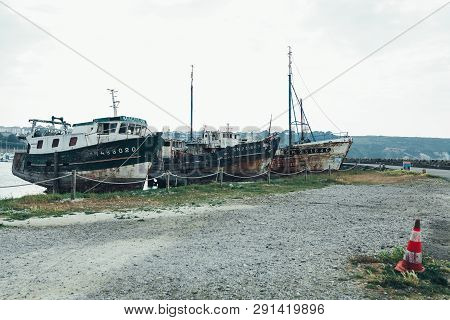 Wrecks Of Fishing Boats At The Ships Cemetery, Camaret-sur-mer, Finistere, Brittany, France 29 May 2