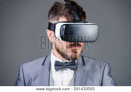 Digital Technology For Business. Business Man Virtual Reality. Modern Gadget. Innovation And Technol