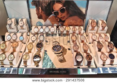 Nuremberg, Germany - May 7, 2018: Michael Kors Watches In A Shop Window In Nuremberg, Germany.