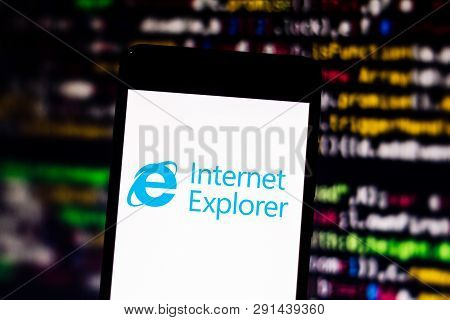 March 25, 2019, Brazil. Internet Explorer Browser Logo On Your Mobile Device. Internet Explorer Is A