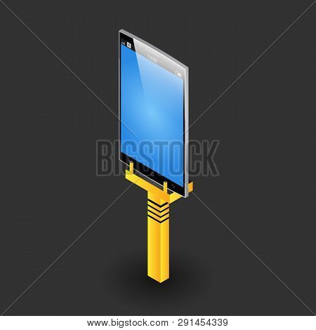 Isometric Selfie Stick Tripod With The Blue Screen Smartphone