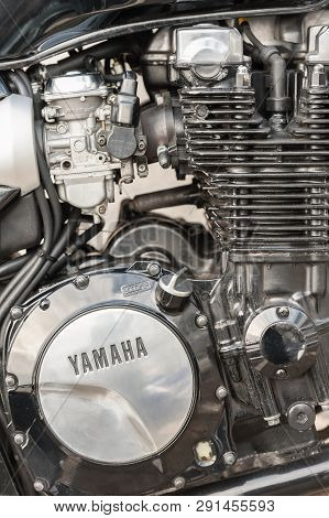 Hook, Uk - January 1:  Close-up Of A Classic Yamaha Motorcycle Engine In Hook, Uk On January 1, 2019
