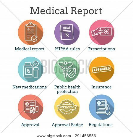 Medical Report Outline / Line Flat Vector Icon - Mobile Application Or Button Design. Vector Design 