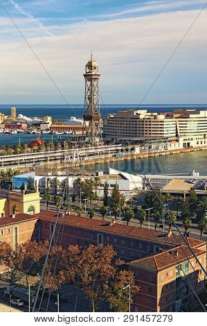 Barcelona, Spain - January 02, 2016: Amazing Landscape View Of Port In Barcelona. View From Cable Ca
