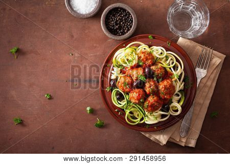 keto paleo zoodles zucchini noodles with meatballs and olives