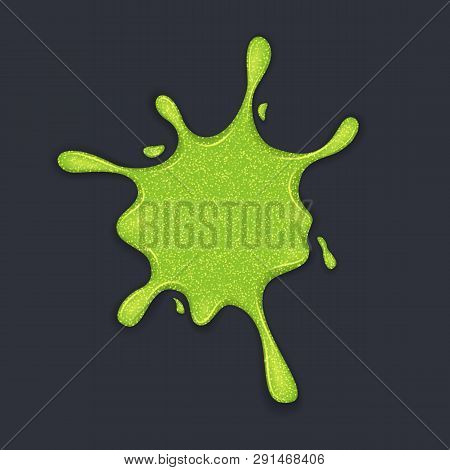 Flowing Green Sticky Liquid Slime. Vector Illustration With Toxic Blob On Grey Background