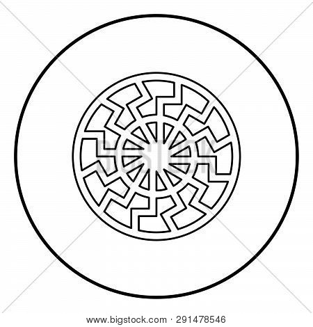 Black Sun Symbol Icon Outline Black Color Vector In Circle Round Illustration Flat Style Simple Imag
