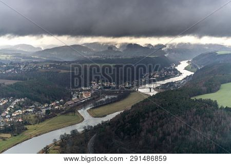 View From Lilienstein In Saxon Switzerland On The Elbe Valley.