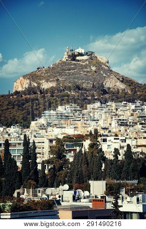 Athens cityscape with Mt Lykavitos viewed from above, Greece.