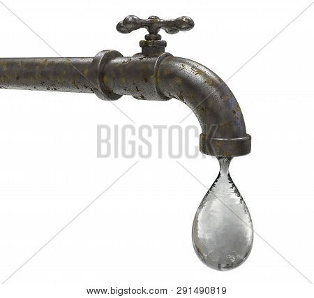 Safety Of Drinking Water Concept, 3d Illustration Showing Tap With Water Drop
