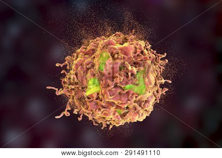Destruction Of Cancer Cell, 3d Illustration. Concept Of Cancer Treatment And Prevention