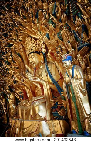 Guanyin statue in Dazu Rock Carvings as the World Heritage Site located in suburb Chongqing, China