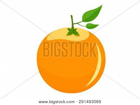 Orange With Leafs. Isolated Vector Image Of Fresh Organic Citrus Fruit