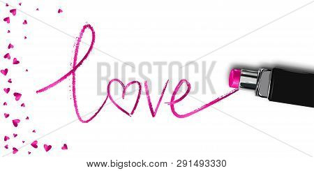 Realistic Lipstick Love Sale Vector Design. Woman Decoration Elegant Fashion Store. Online Ladies Sh