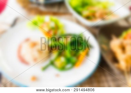 Organic Food Cafe Woman At Bali Indonesia Travel Theme Creative Abstract Blur Background With Bokeh 