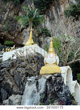 Unusual Spherical Stupa On The Entrance To The Yathaypyan Cave In Hpa-an, Myanmar