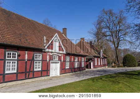Historic Red Half Timbered Houses In Rheda-wiedenbruck, Germany