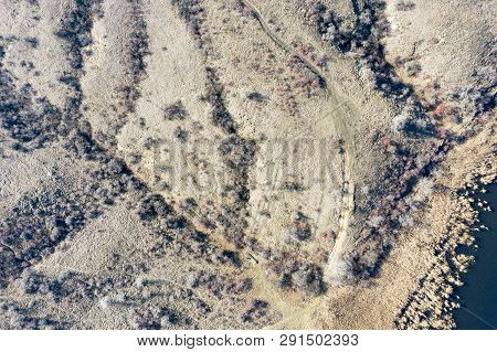 Beautiful Landscape From Above In Haze. Сoast Of The Khadzhibey Estuary In Early Spring From A Bird'