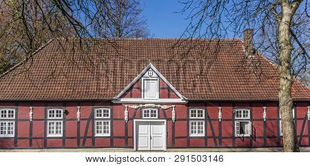 Panorama Of Red Half Timbered House In The Castle Park In Rheda, Germany