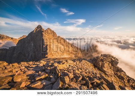 Vysoka Peak With Inversion In Golden Light In High Tatras, Slovakia