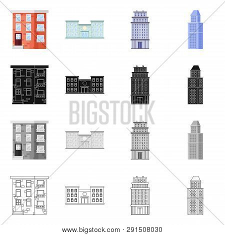 Vector Illustration Of Municipal And Center Symbol. Set Of Municipal And Estate   Vector Icon For St