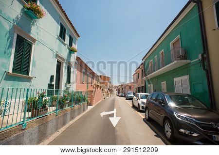 Santa Teresa Gallura, Sardinia, Italy - July 9, 2018: Street in Santa Teresa Gallura City, Sardinia, Italy.