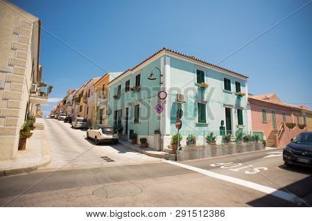 Santa Teresa Gallura, Sardinia, Italy - July 9, 2018: Street in Santa Teresa Gallura City, Sardinia, Italy.