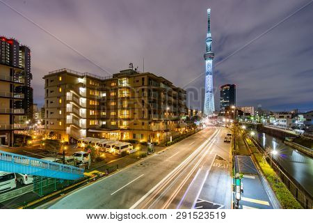 Tokyo skytree sunset in japan. Tokyo Skytree is the highest free-standing structure in Japan and 2nd in the world with over 10million visitors each year.