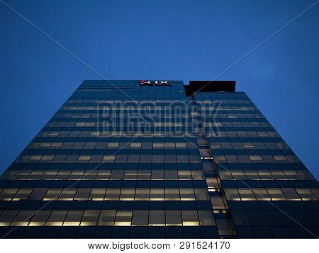 Ottawa, Canada - November 12, 2018:  Edc Logo On Their Main Office In Ottawa At Night. Export Develo