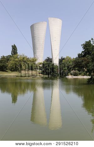 Valence, France - July 1, 2018: Water Tower In The Park Jean Perdrix In Valence, France